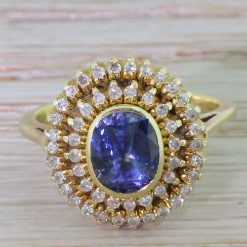 fig 1. Mid Century 1.00 Carat Sapphire & Diamond Double Cluster Ring, circa 1950

