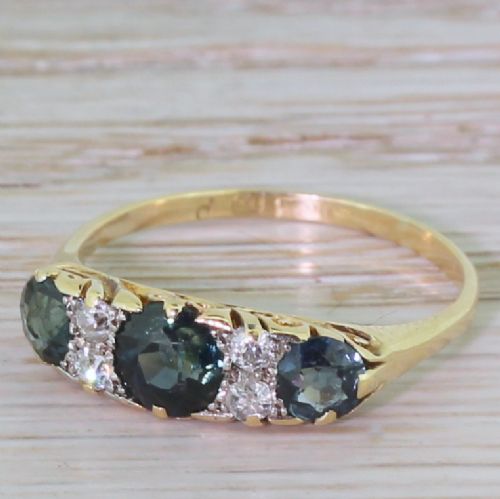 Edwardian 1.00 Carat Sapphire & Diamond Trilogy Ring, Circa 1910
