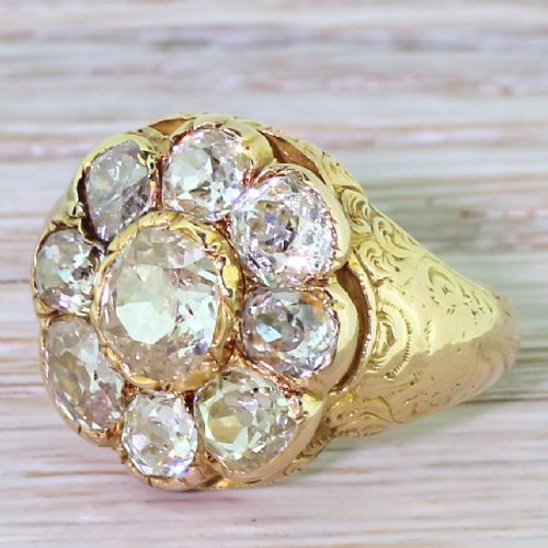 Victorian 3.50 Carat Old Cut Diamond Cluster Ring, Circa 1880
