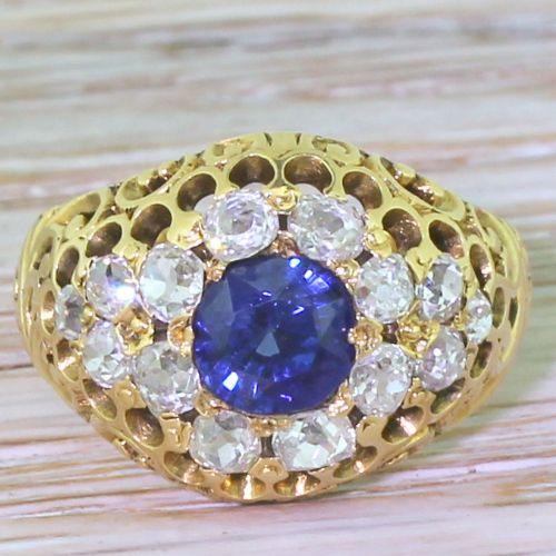 fig 1. Edwardian Sapphire & Old Cut Diamond Filigree Cluster Ring, circa 1905
