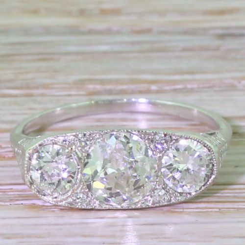 fig 1. Art Deco 1.90 Carat Old Cut Diamond Trilogy Ring, circa 1925
