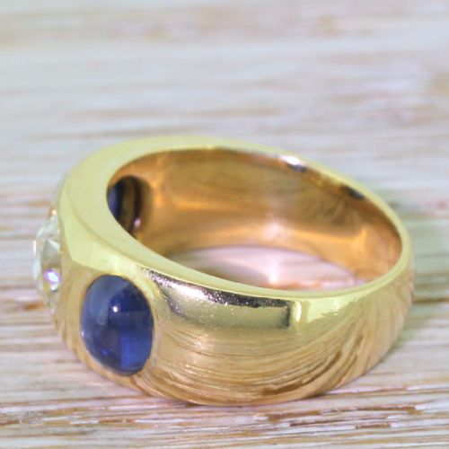 fig 2. Victorian 0.90 Carat Old Cut Diamond & Cabochon Sapphire Trilogy Ring, circa 1900
