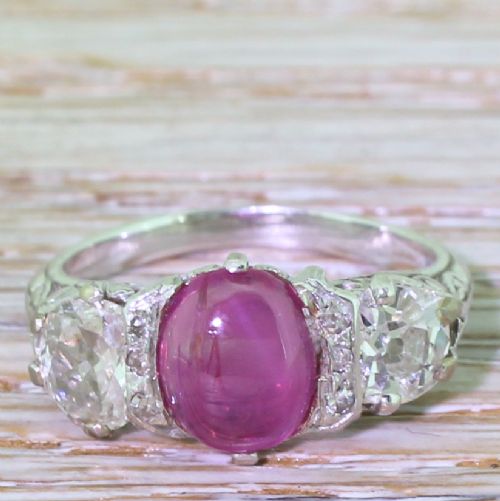 fig 1. Art Deco 1.53 Carat Ruby & Old Cut Diamond Trilogy Ring, French, circa 1930

