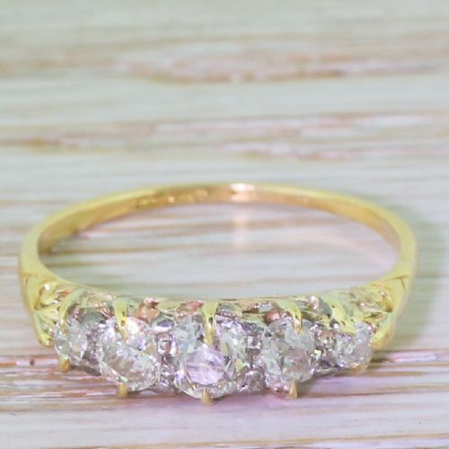 fig 1. Victorian 0.90 Carat Old Cut Diamond Five Stone Ring, circa 1900