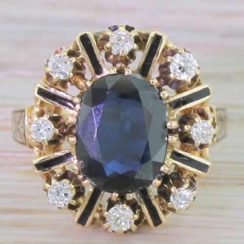fig 1. Art Deco 3.50 Carat Sapphire & Diamond Enamelled Ring, circa 1920
