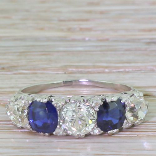 fig 1. Early 20th Century 1.40 Carat Old Cut Diamond & Sapphire Five Stone Ring, circa 1930
