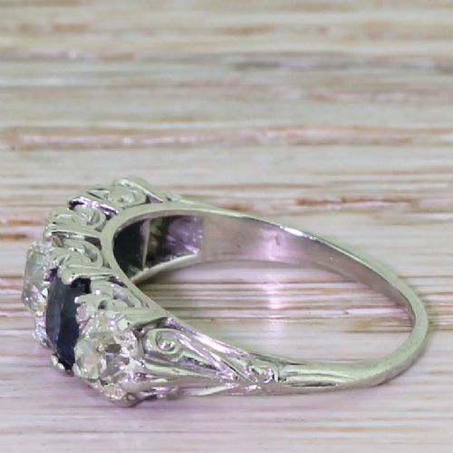 fig 2. Early 20th Century 1.40 Carat Old Cut Diamond & Sapphire Five Stone Ring, circa 1930
