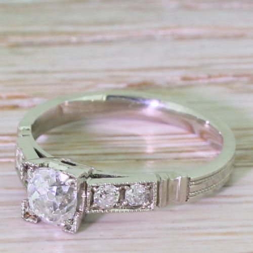 0.68 Carat Old Cut Diamond Engagement Ring, Platinum
