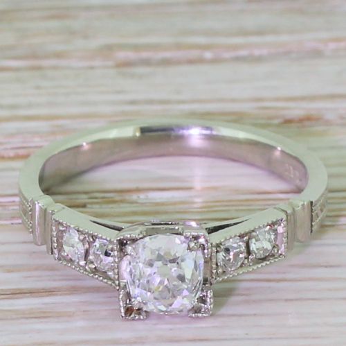 fig 1. 0.68 Carat Old Cut Diamond Engagement Ring, Platinum