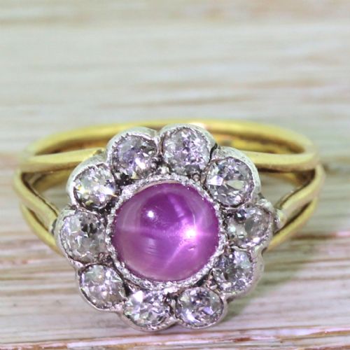 fig 1. Victorian Pink Star Sapphire & Old Cut Diamond Cluster Ring, circa 1870
