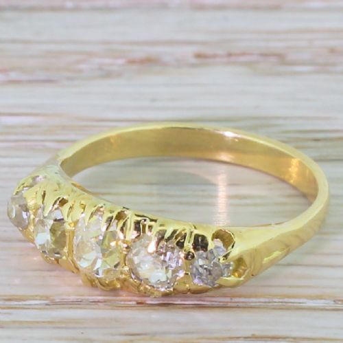 Victorian 1.10 Carat Old Cut Diamond Five Stone Ring, Circa 1880
