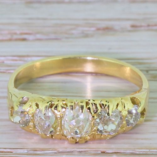 fig 1. Victorian 1.10 Carat Old Cut Diamond Five Stone Ring, circa 1880