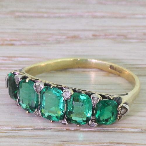 Victorian 2.25 Carat Doublet Emerald Five Stone Ring, Circa 1900
