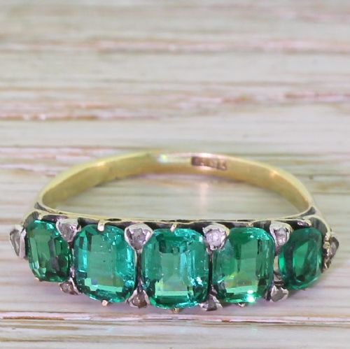 fig 1. Victorian 2.25 Carat Doublet Emerald Five Stone Ring, circa 1900