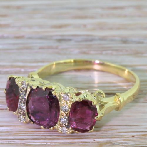 Art Deco 2.25 Carat Natural Ruby Three Stone Ring, Circa 1935
