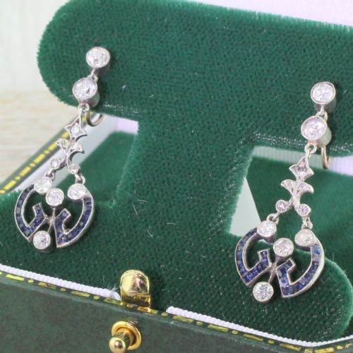 Victorian Sapphire & Old Cut Diamond Drop Earrings, Circa 1870
