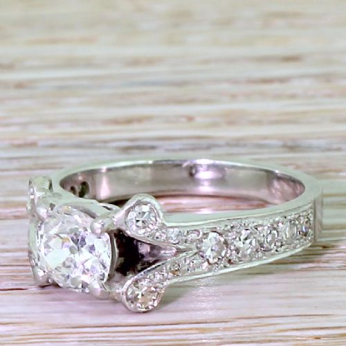 Mid Century 1.04 Carat Old Cut Diamond Engagement Ring, Circa 1950
