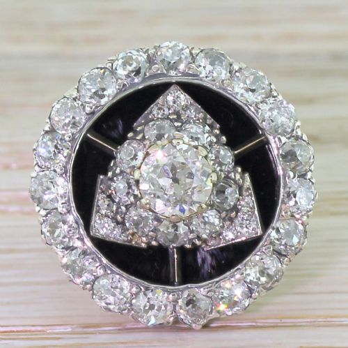 fig 1. Art Deco 4.40 Carat Old Cut Diamond & Onyx Cluster Ring, circa 1925

