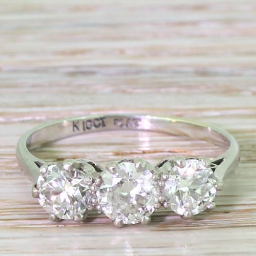fig 1. Art Deco 1.35 Carat Old European Cut Diamond Trilogy Ring, circa 1930
