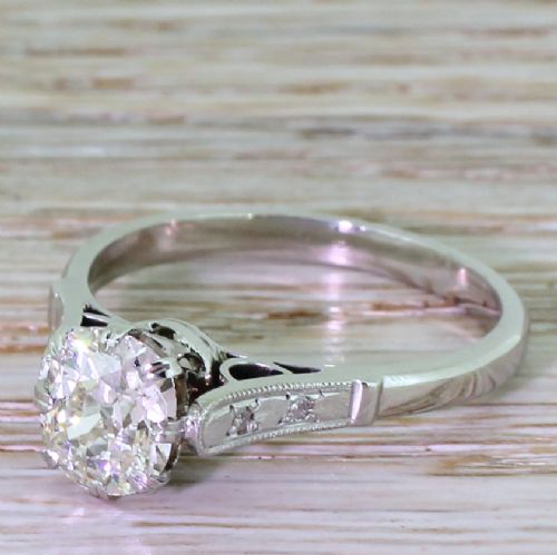Art Deco 1.45 Carat Old Cut Diamond Engagement Ring, Dutch, Circa 1930
