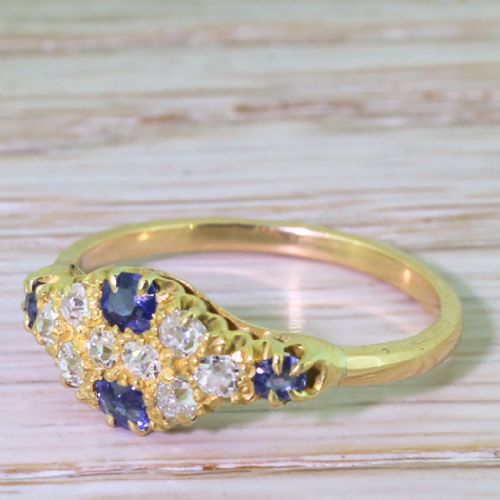 Edwardian Old Cut Diamond & Sapphire Cluster Ring, Circa 1905
