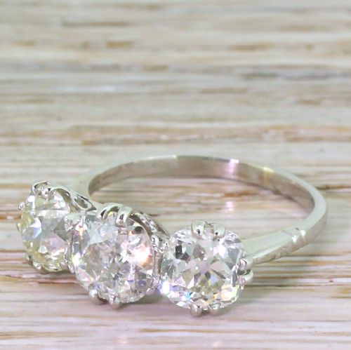 Art Deco 3.69 Carat Old Cut Diamond Trilogy Ring, Circa 1920
