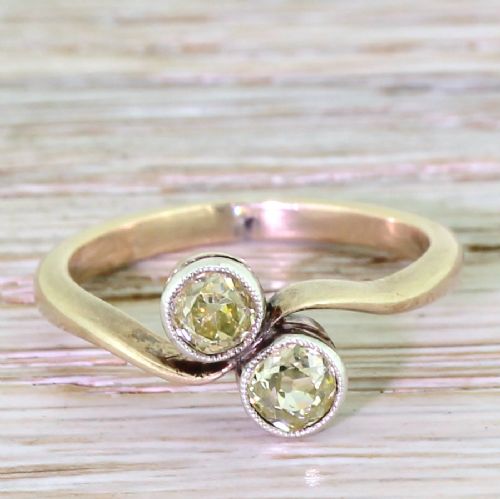 fig 1. Art Deco 0.70 Carat Fancy Yellow Old Cut Diamond Crossover Ring, circa 1915
