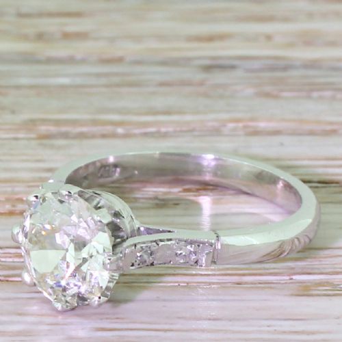 Art Deco 1.87 Carat Old European Cut Diamond Engagement Ring, Dutch, Circa 1930
