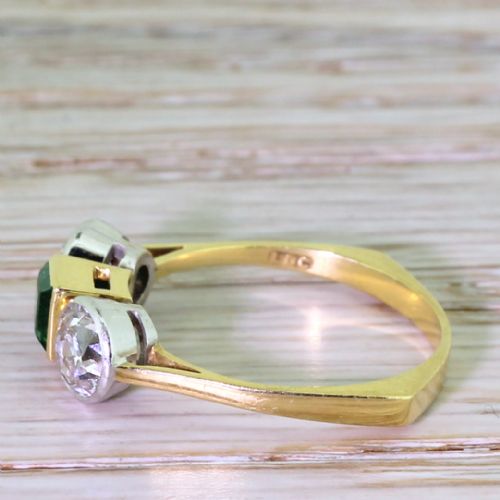 fig 2. Art Deco Emerald & 1.40 Carat Old Cut Diamond Trilogy Ring, circa 1940
