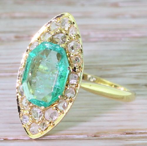 Edwardian Emerald & Rose Cut Diamond Navette Ring, Circa 1905
