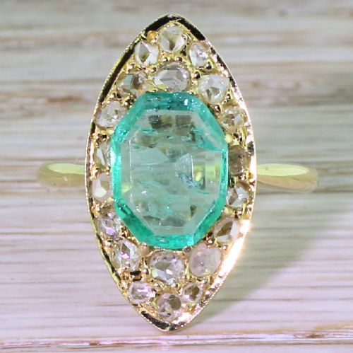 fig 1. Edwardian Emerald & Rose Cut Diamond Navette Ring, circa 1905
