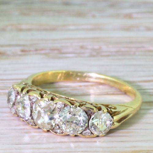 Victorian 2.00 Carat Old Cut Diamond Five Stone Ring, Circa 1900
