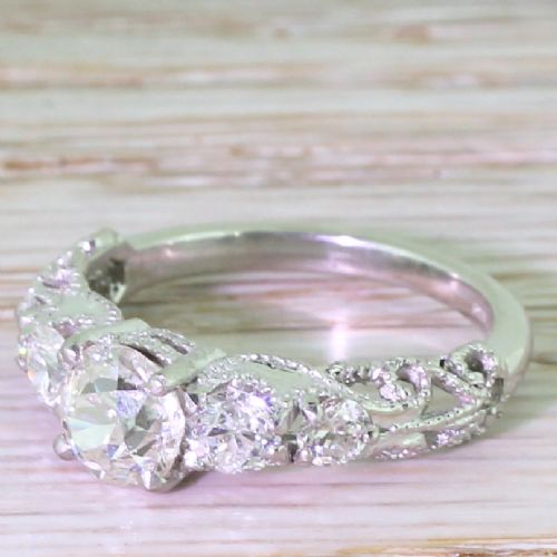 Retro 0.95 Carat (+ 0.60 Carat) Old Cut Diamond Engagement Ring, Circa 1945
