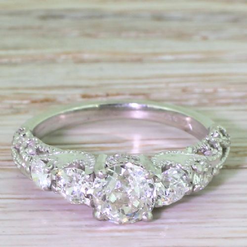 fig 1. Retro 0.95 Carat (+ 0.60 Carat) Old Cut Diamond Engagement Ring, circa 1945
