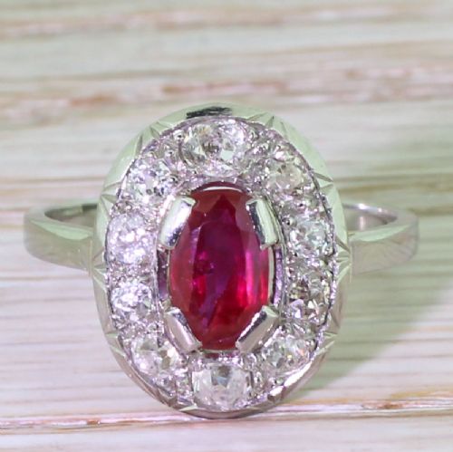 fig 1. Art Deco 1.00 Carat Natural Ruby & Old Cut Diamond Cluster Ring, French, circa 1930

