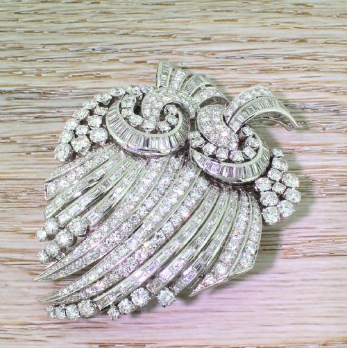 Art Deco 19.00 Carat Brilliant & Baguette Cut Diamond Double Brooch, Circa 1940
