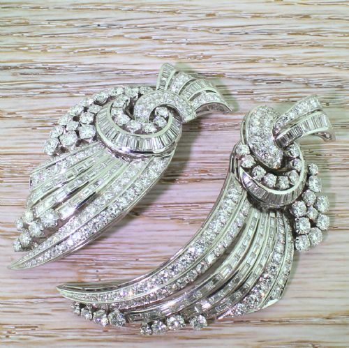 fig 1. Art Deco 19.00 Carat Brilliant & Baguette Cut Diamond Double Brooch, circa 1940
