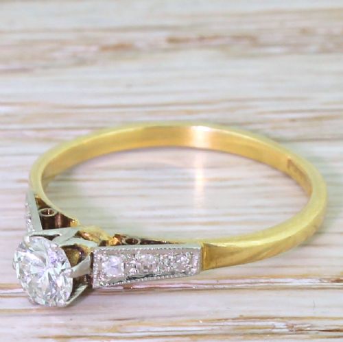 Art Deco 0.40 Carat Transitional Cut Diamond Engagement Ring, Circa 1940
