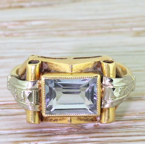 fig 1. Art Deco 1.25 Carat Baguette Cut Aquamarine Ring, French, circa 1930

