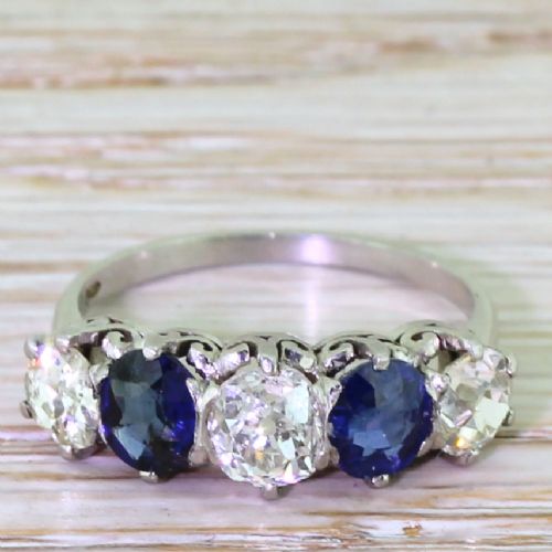 fig 1. Art Deco 1.25 Carat Old Cut Diamond & Sapphire Five Stone Ring, circa 1925
