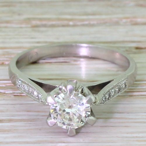 fig 1. Retro 0.54 Carat Transitional Cut Diamond Engagement Ring, circa 1945
