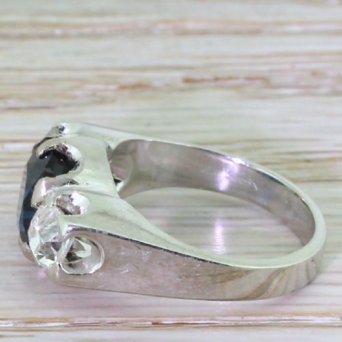 fig 2. Retro 3.05 Carat Natural Sapphire & Old Cut Diamond Trilogy Ring, circa 1945
