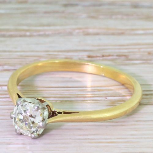 Art Deco 0.78 Carat Old Cushion Cut Diamond Engagement Ring, Circa 1935
