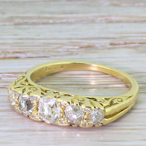 Victorian 1.15 Carat Old Cut Diamond Five Stone Ring, Circa 1870
