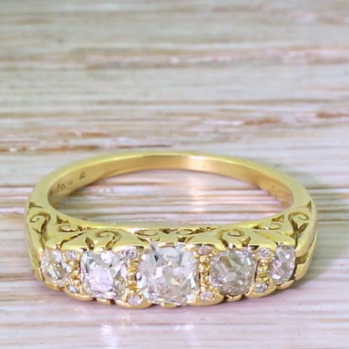 fig 1. Victorian 1.15 Carat Old Cut Diamond Five Stone Ring, circa 1870
