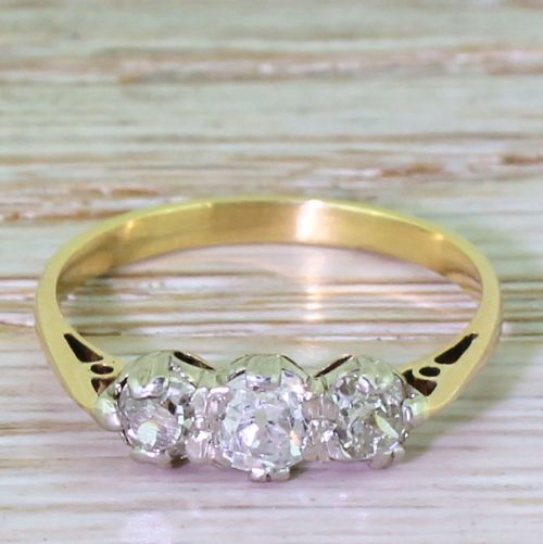 fig 1. Art Deco 0.85 Carat Old Cut Diamond Trilogy Ring, circa 1930
