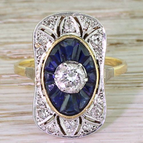 fig 2. Art Deco Sapphire & Diamond Plaque Ring with Original Box, French, circa 1930
