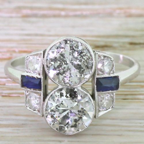 fig 1. Art Deco 2.00 Carat Old Cut Diamond Double Solitaire Ring, circa 1920
