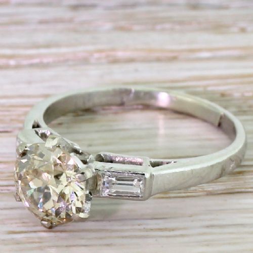 Art Deco 1.67 Carat Light Cognac Old Cut Diamond Engagement Ring, French, Circa 1925
