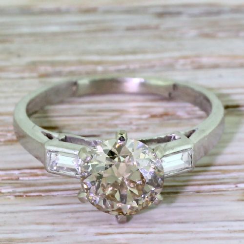 fig 1. Art Deco 1.67 Carat Light Cognac Old Cut Diamond Engagement Ring, French, circa 1925
